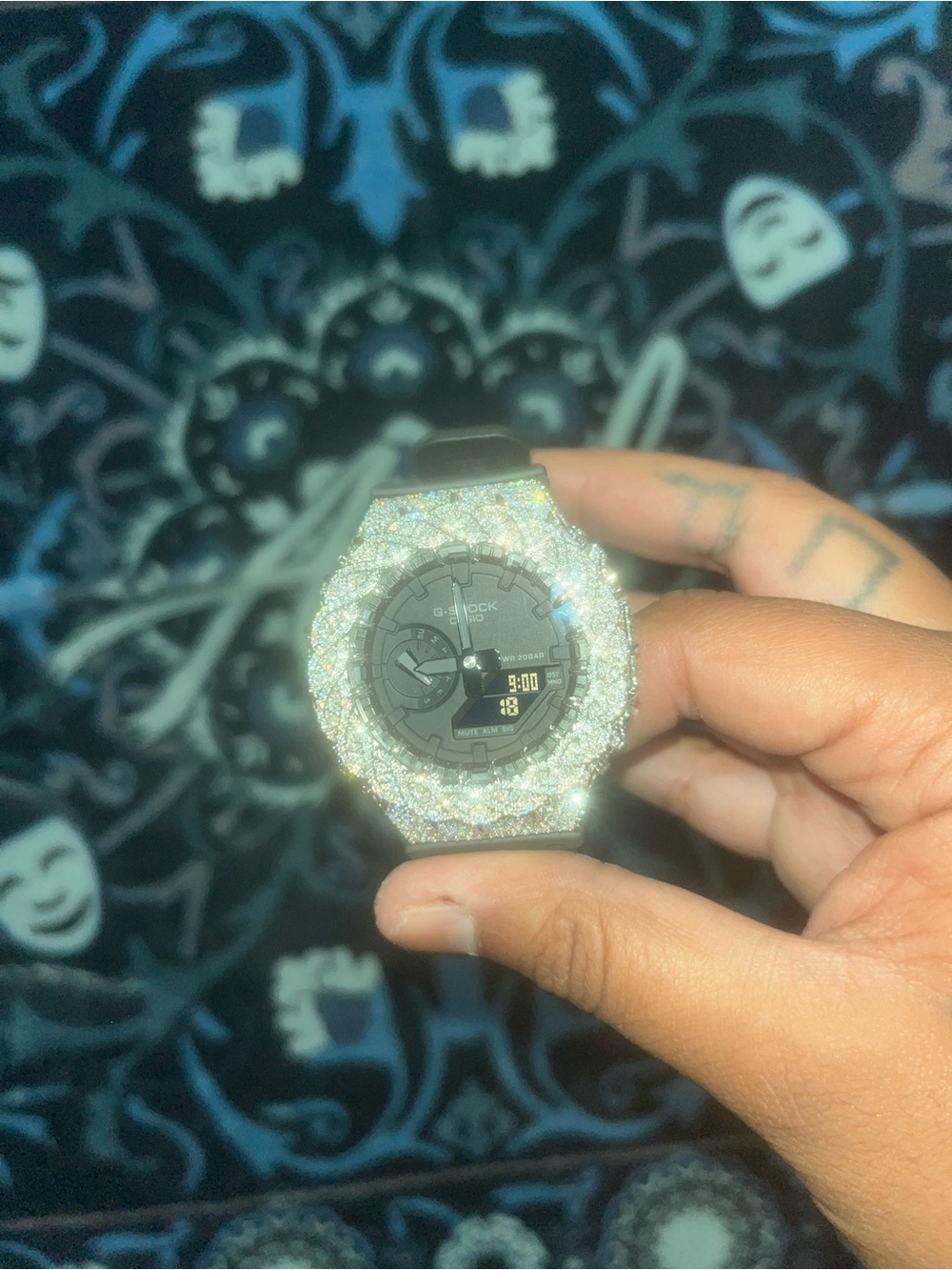 G-Shock Black Dial Watch with .925 Silver dimond Bezel